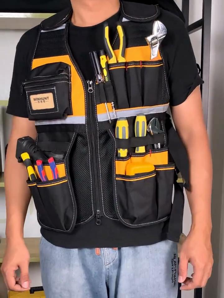 Vestă Ajustabilă pentru Scule Electrice - Geantă Durabilă cu Buzunare Multiple pentru Muncitorul Manual, Vestă de Lucru pentru Tâmplar cu Buzunar cu Fermoar, Scule Electrice pentru Electricieni