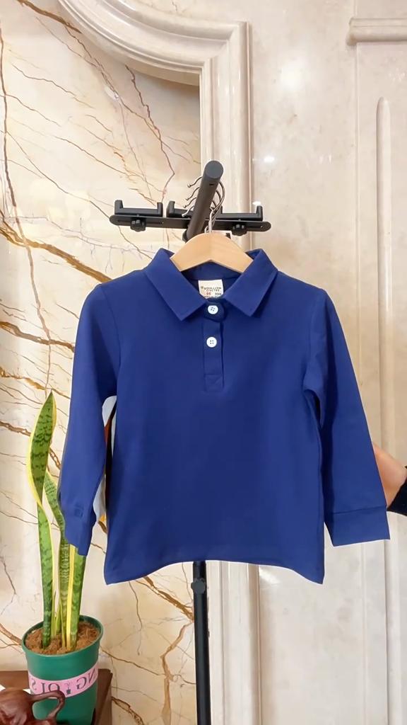 Boys Long Sleeve Polo Shirt Cotton Casual Collared T Shirt Spring Autumn Top for Kids