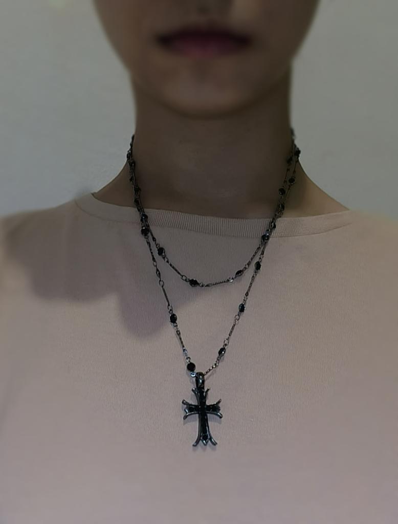 Collier Gothique Y2K Argent - Collier Superposé à Grosses Perles Et Croix - Femme