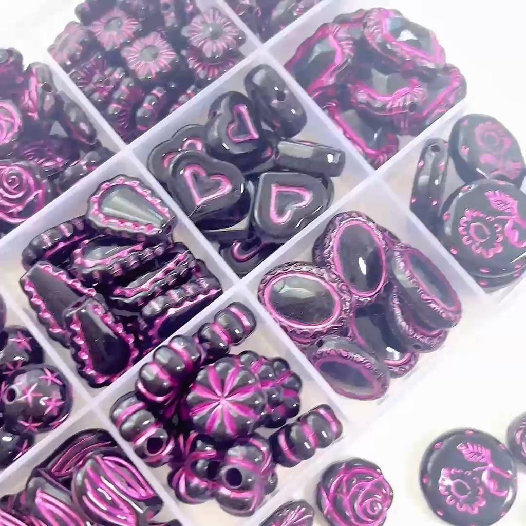 Acrylic Exquisite Gold Painted Beads Tulip Flower Heart Angel Styles Charms Beads for Necklace Bracelet Earring DIY Jewelry Craft Making