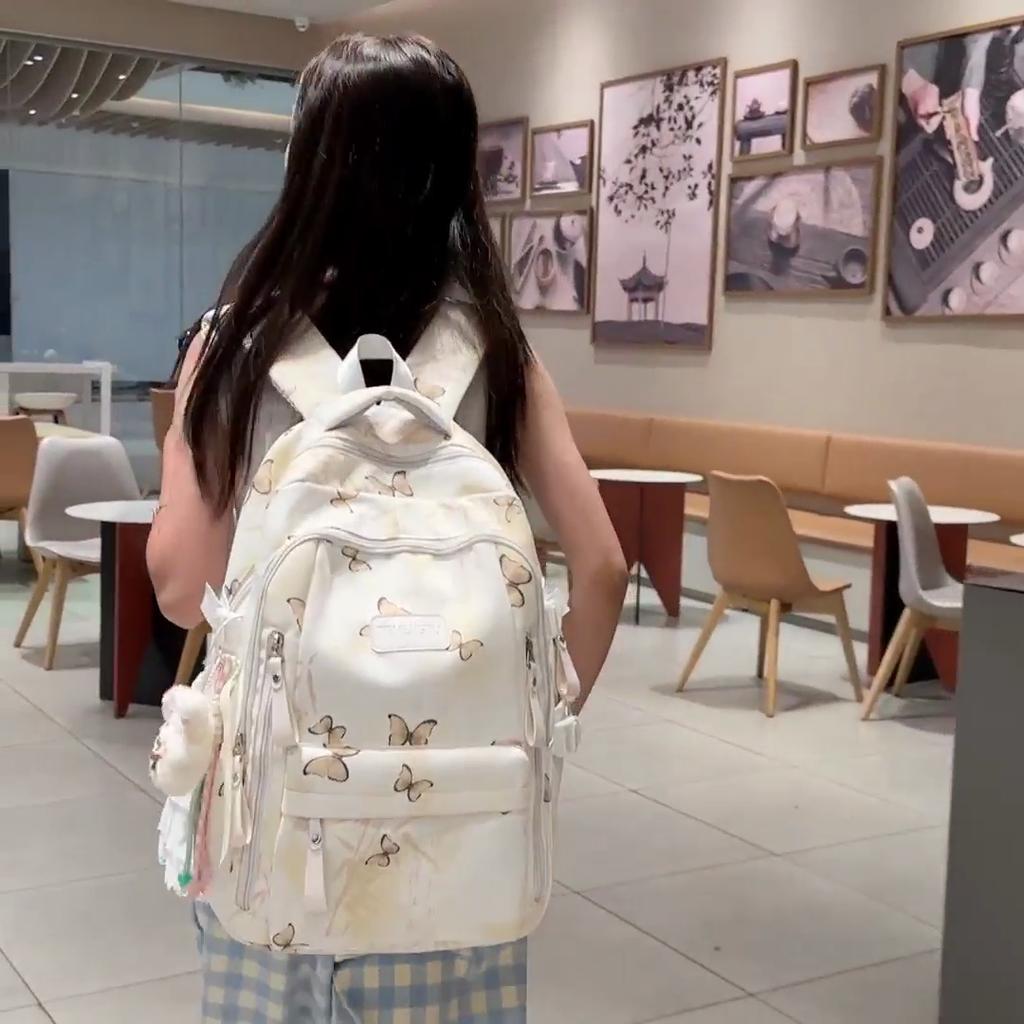 Large Capacity Women's Backpack Butterfly Printed Schoolbag For Students