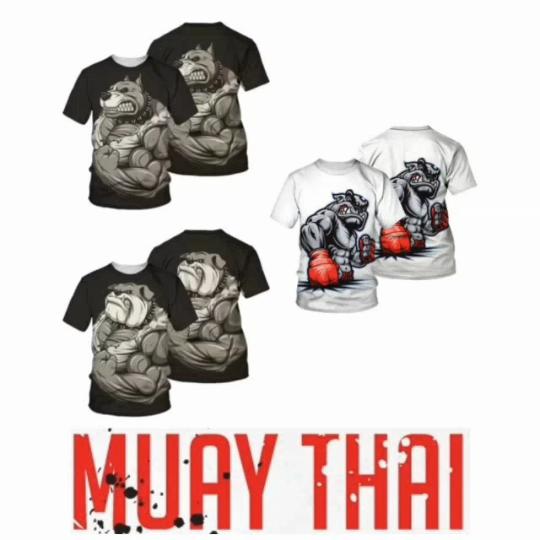3D-trykk T-skjorter Muay Thai Kickboksing MMA Unisex Menn Kvinner Mote Streetwear Rund hals Kort ermet Barn Gutter T-skjorter Topper Boksing Bulldog