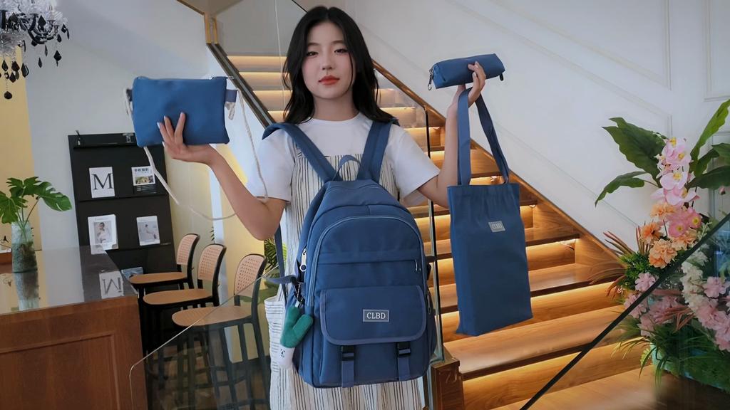 Four-Piece Backpack Set Student Schoolbag Women's Solid Color Backpack