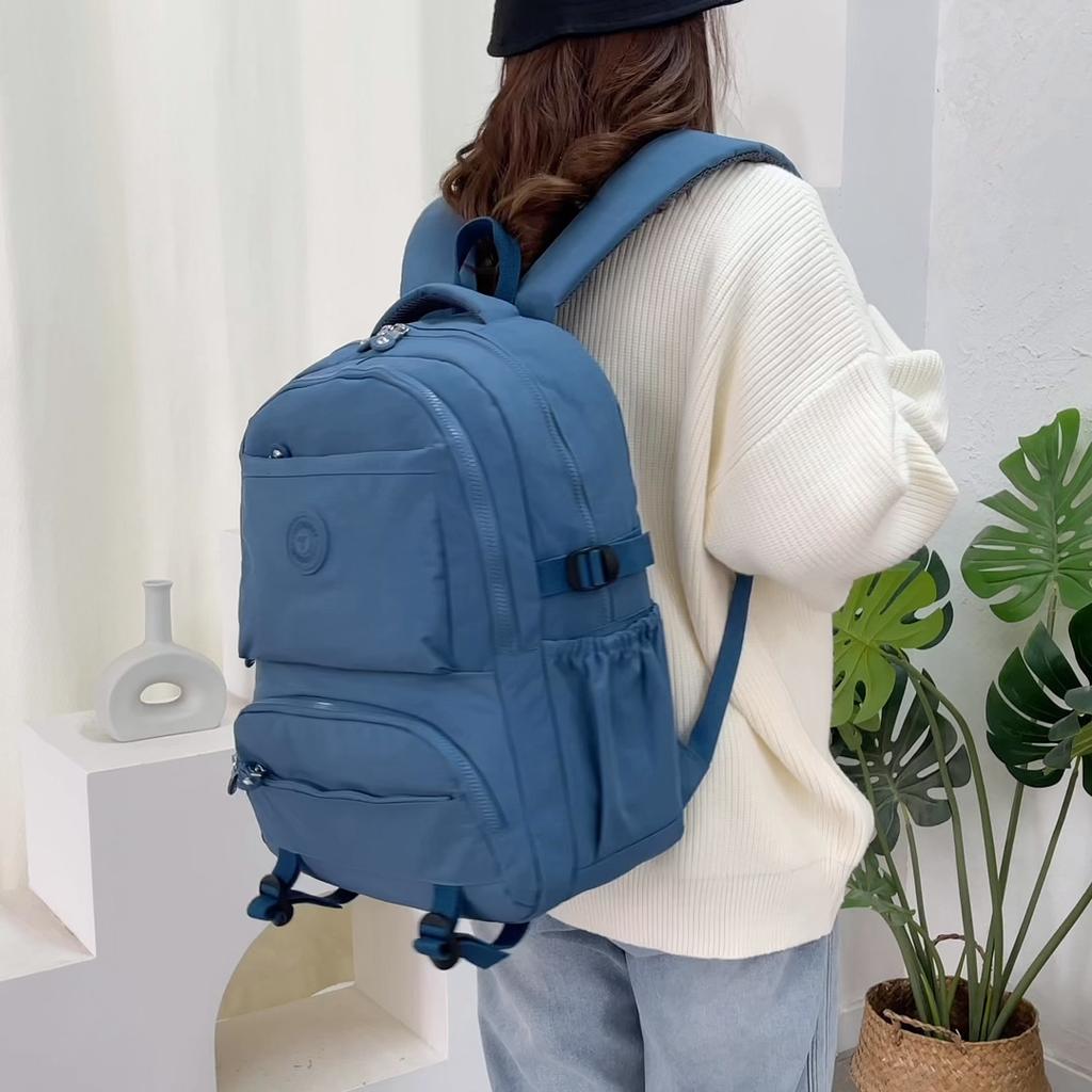 Solid Color Backpack Lightweight Nylon Bag Unisex Travel Backpack Student Schoolbag
