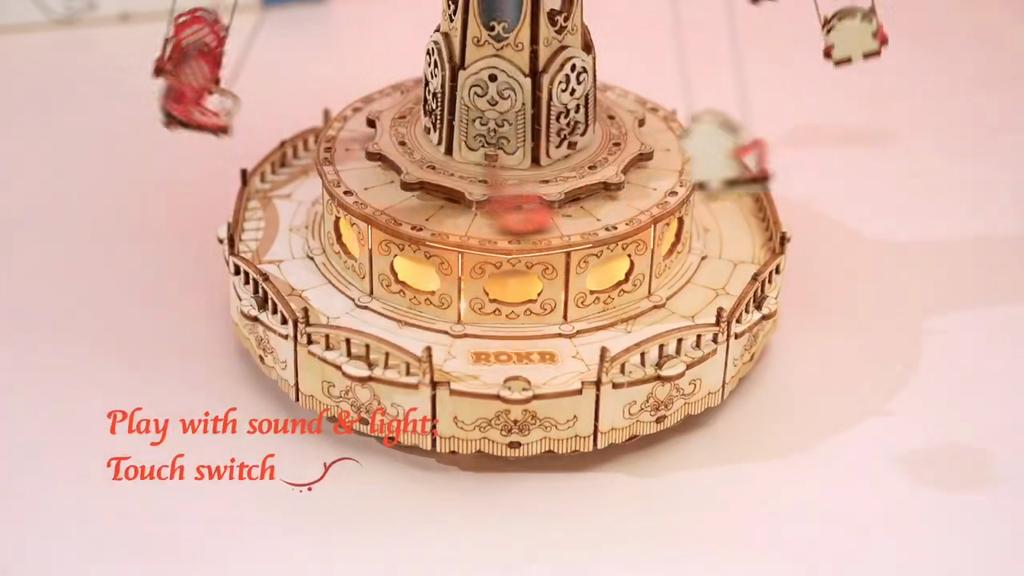 ROBOTIME ROKR 3D Puzzles for Adults-Projects for Teens-LED Swing Ride Model Building Kit-Music Box DIY Kit-Gift for Teens and Adults