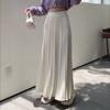 Autumn Winter Women Maxi Long Knitted Skirt High Waist Solid Knitting Pleated Skirt Elegant Feminine Ladies' Fairy Warm Skirt