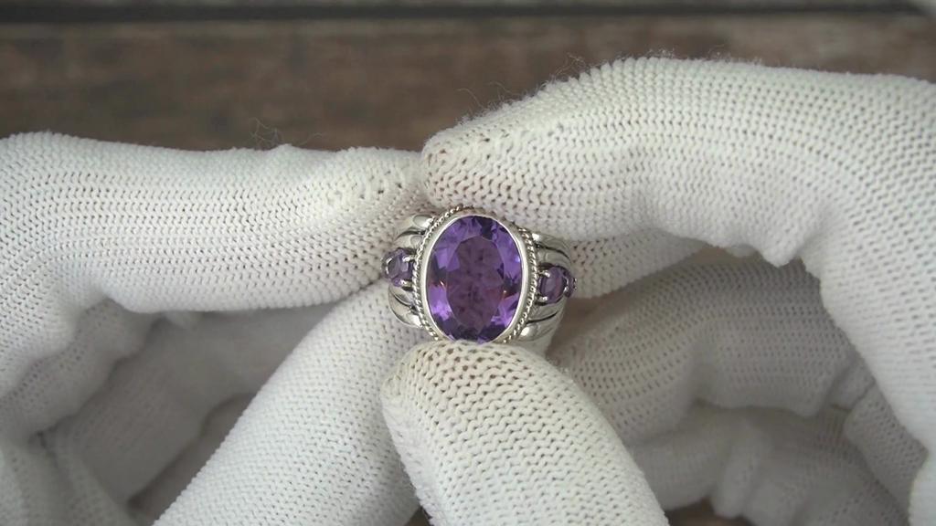 Amethyst Sterling Silver Ring for Women, Handmade February Birthstone, Vintage Statement Purple Gem Ring for Her, Anniversary, Birthday