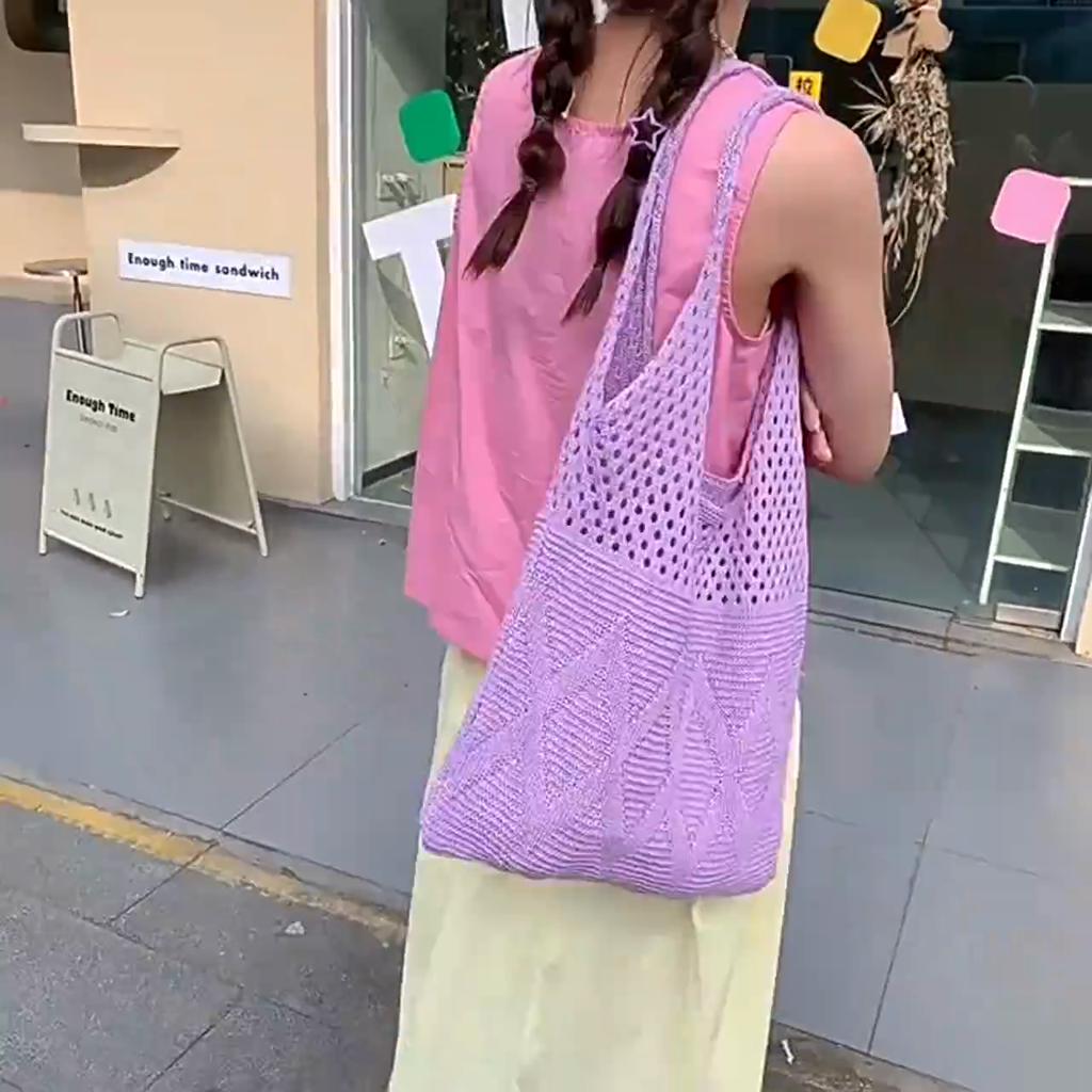 Yogodlns Wool Knitted Shopping Tote Bag for Women Vintage Cotton Girls Shoulder Bag Large Capacity Female Handbag Crochet Bag