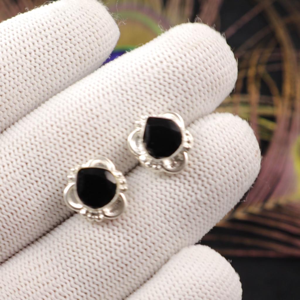 Natural Black Onyx Earrings 925 Stamped Silver Handmade Jewelry Anniversary Gift EE-159-17