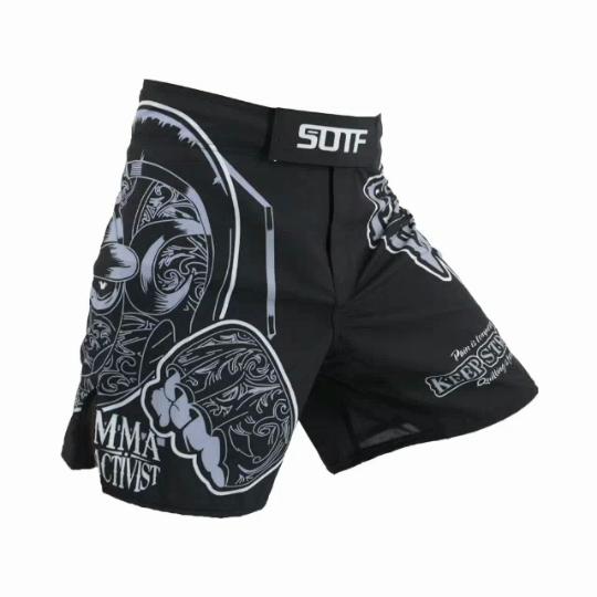 SOTF MMA Black Geometry Fighting Soft Shell Printing Letter Tiger Muay Thai Kickboxing Boxing Clothing Muaythai Shorts Sanda Mma