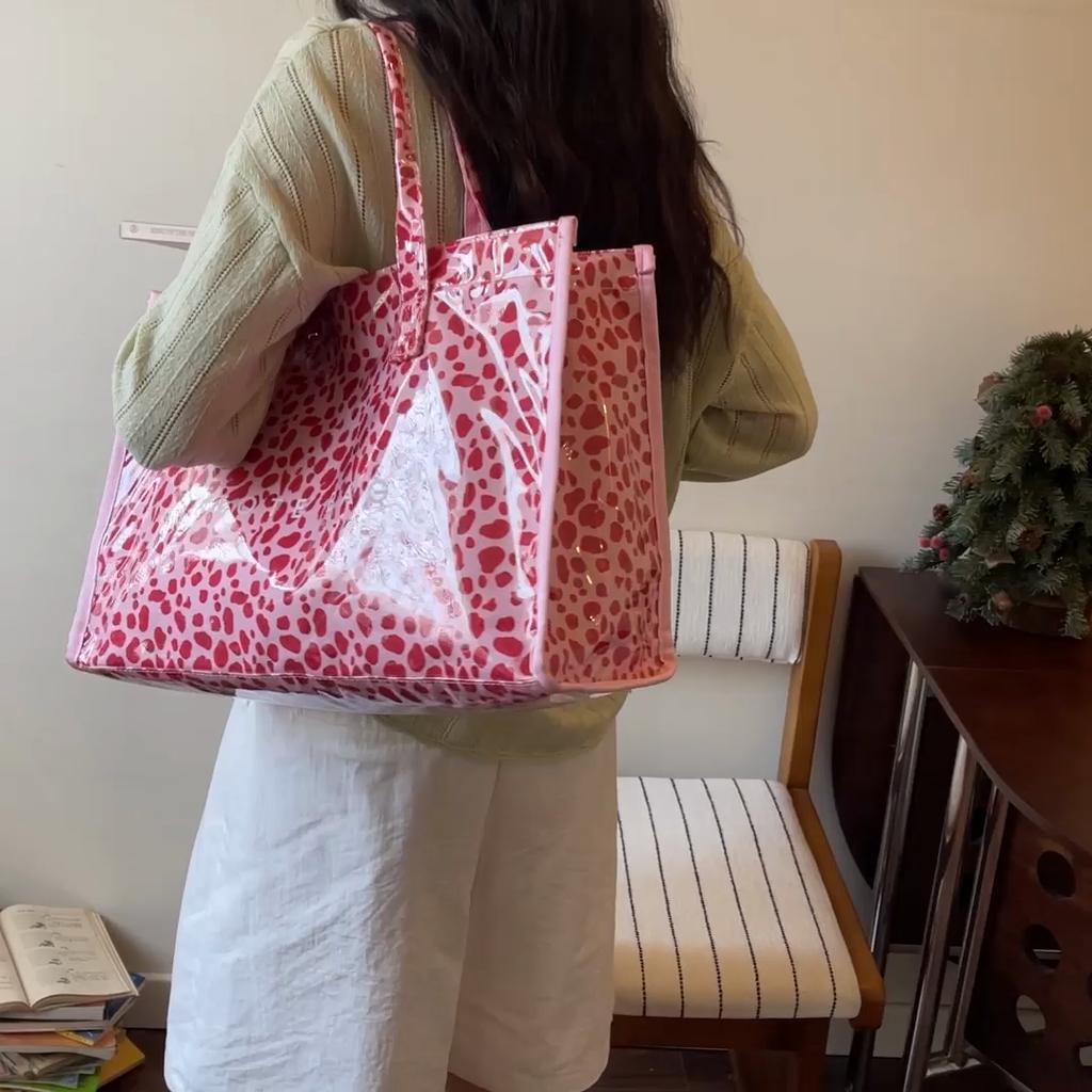 Borsa a Spalla con Stampa Leopardo Trasparente Grande Capacità da Pendolare Borsa Tote da Donna