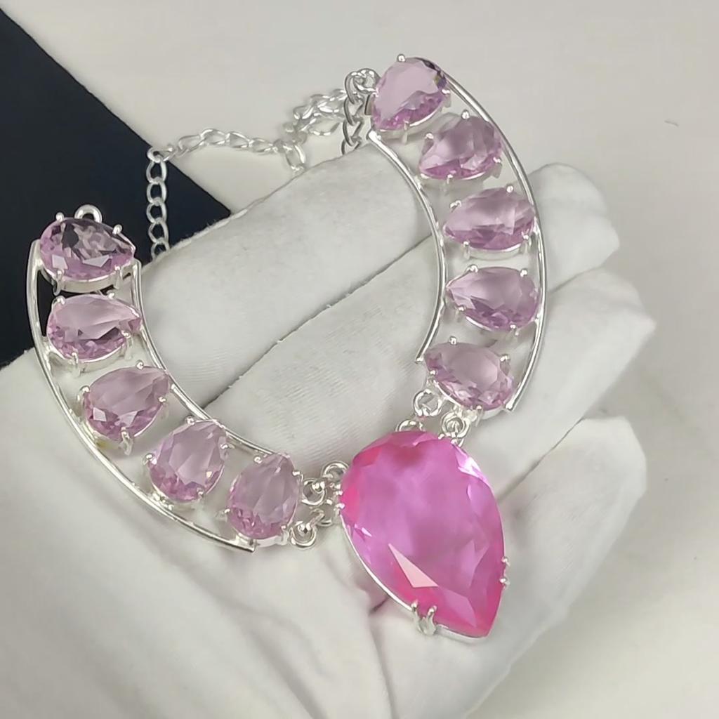 Colier delicat din argint 925, cu piatră prețioasă roz Kunzit, lucrat manual, electroformat, pandantiv unisex din argint Kunzit pentru soție, cadouri de aniversare