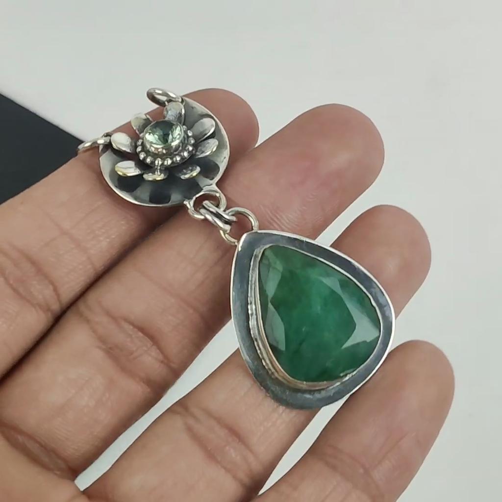 Green Apatite Gemstone Pendant 925 Sterling Silver- Handmade Design, Everyday Wear Jewelry, Unique Emerald Pendant Father's Day Gift