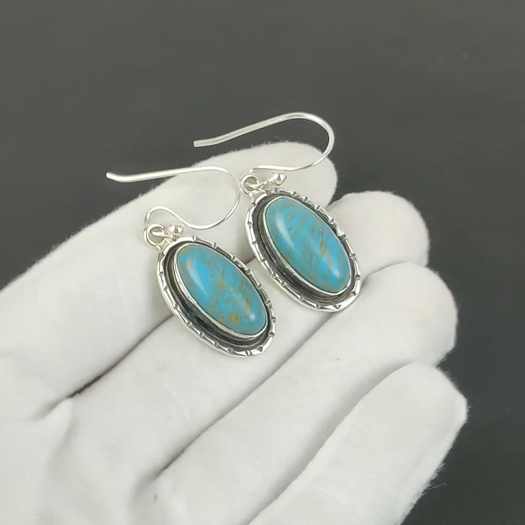 Zarte Türkis Edelstein Ohrringe, 925 Sterlingsilber Ohrringe, Handgefertigte Silberohrringe zum Verschenken, Türkis Hängeohrringe Valentinstagsgeschenk