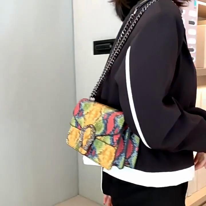 Women PU Crossbody Bag Chain Messenger Women's Bag Double Compartment Small Square Bag New Crocodile Pattern Bag