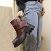 Johnature Genuine Leather Square Toe Short Boots Retro Thick Sole Thick Heels Women's Shoes
