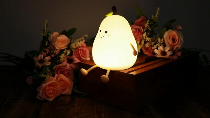 Cute Pear Night Light for Kids USB Rechargeable Nursery Lamp Eye Caring Night Light Multicolor Night Lamp Gift