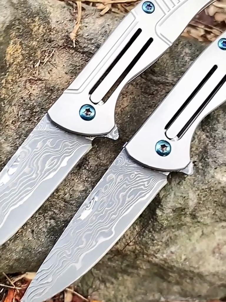 Damascus Steel Titanium Handle Keychain Mini EDC Portable Folding Pocket Knife Camping Survival