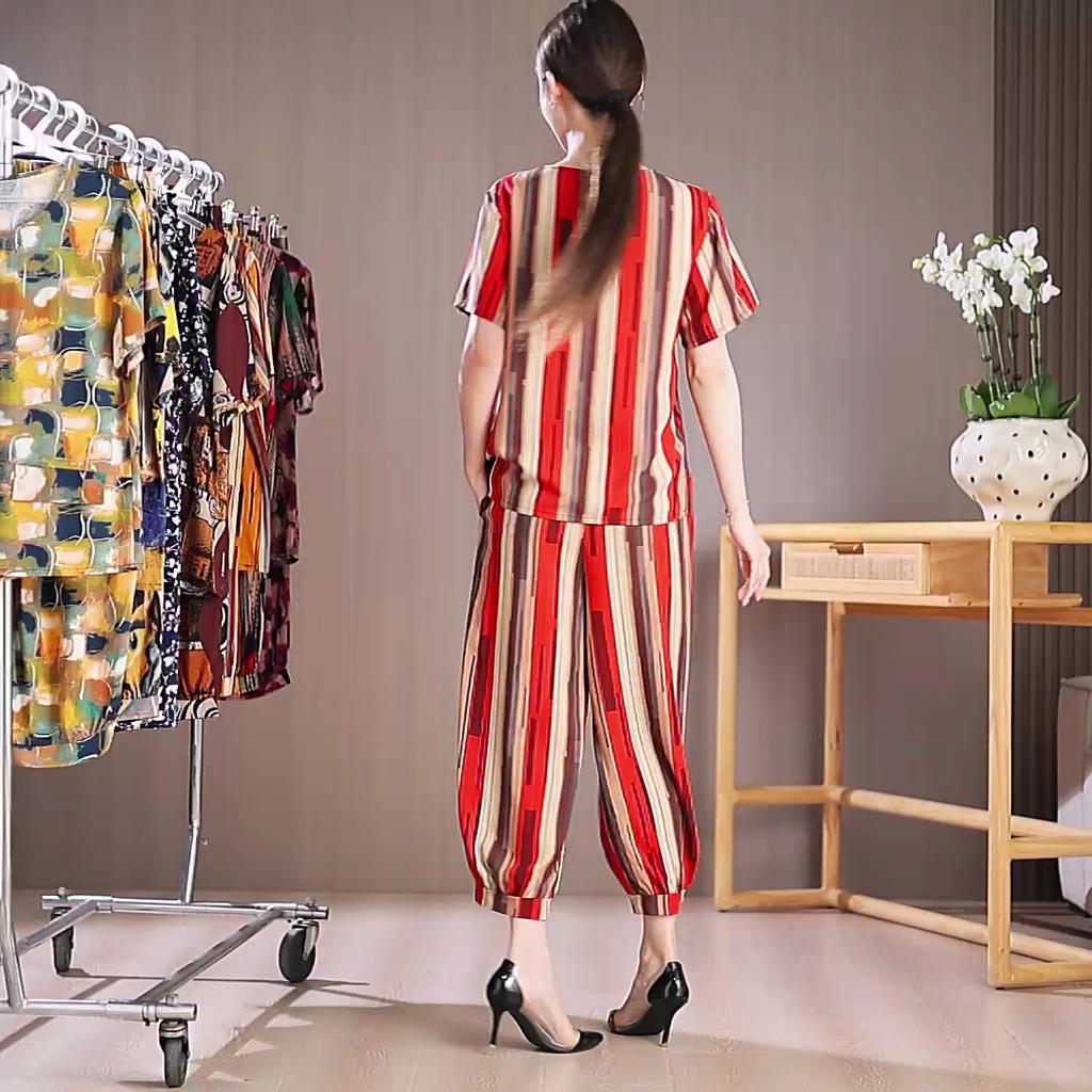 Summer Women's Two Pieces Set Plus Size Elegant Cotton Linen Pant Sets Casual Ladies Clothes