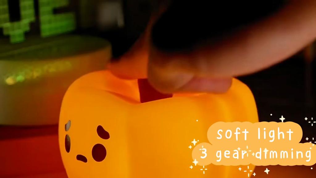 Sad Face Pumpkin Night Lights Cute Soft Silicone Safe Lamp Decorations Timing Dimmable Bedside Decor Kids Baby Halloween Gifts Holiday