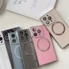 2025 Square CD texture electroplated magnetic phone Case with lens film, suitable for iPhone 16 Pro Max 15 14 13 Pro full anti-drop protective Cover