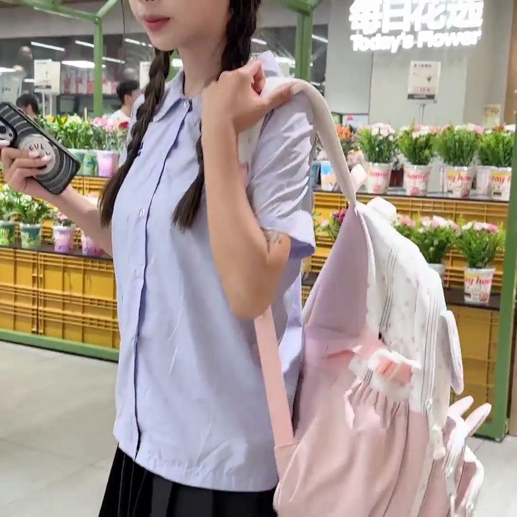 Stars Print Backpack Junior High School Students Class Book Bag Girls Large Capacity Schoolbag