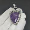 Серебряный кулон с натуральным аметистом из стерлингового серебра 925 пробы - дизайн с цветами ручной работы, повседневные украшения, уникальный подарок-подвеска для любимого человека