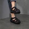 Johnature Genuine Leather Retro Hand Woven Hollow-out Sandals Soft Soled Women's Flat Platform Shoes