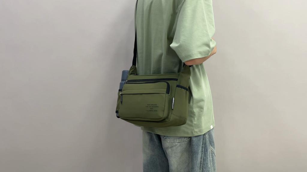 Versatile Crossbody Shoulder Bag with Side Bottle Pocket Multiple Zipper Compartments Casual Nylon Messenger Pack for Men Women Daily Travel