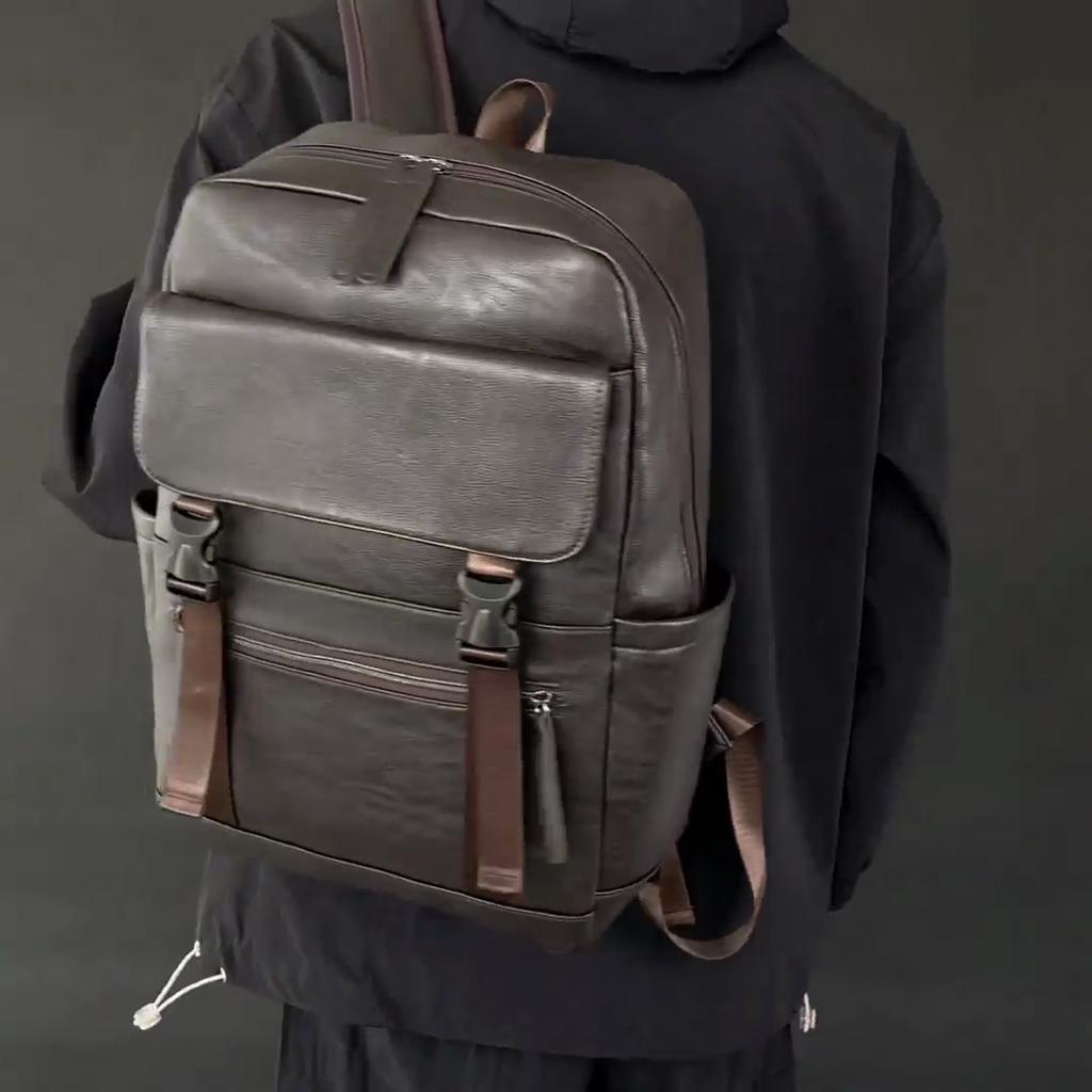 Men's PU Backpack Business Computer Bag Large Capacity Outdoor Backpack Student Schoolbag