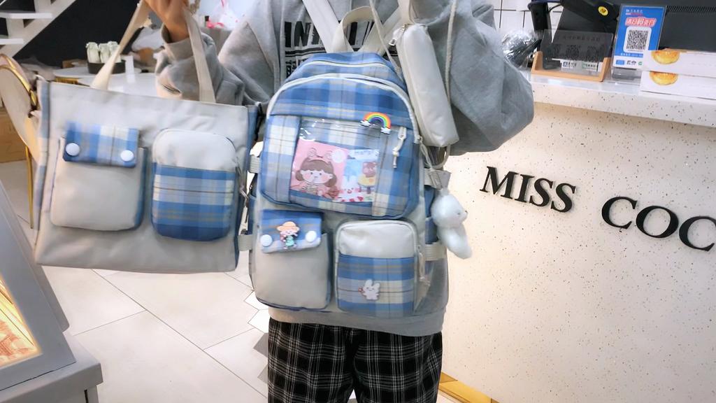 Five-piece Bag Girl Student Plaid Backpack For Junior High School Students