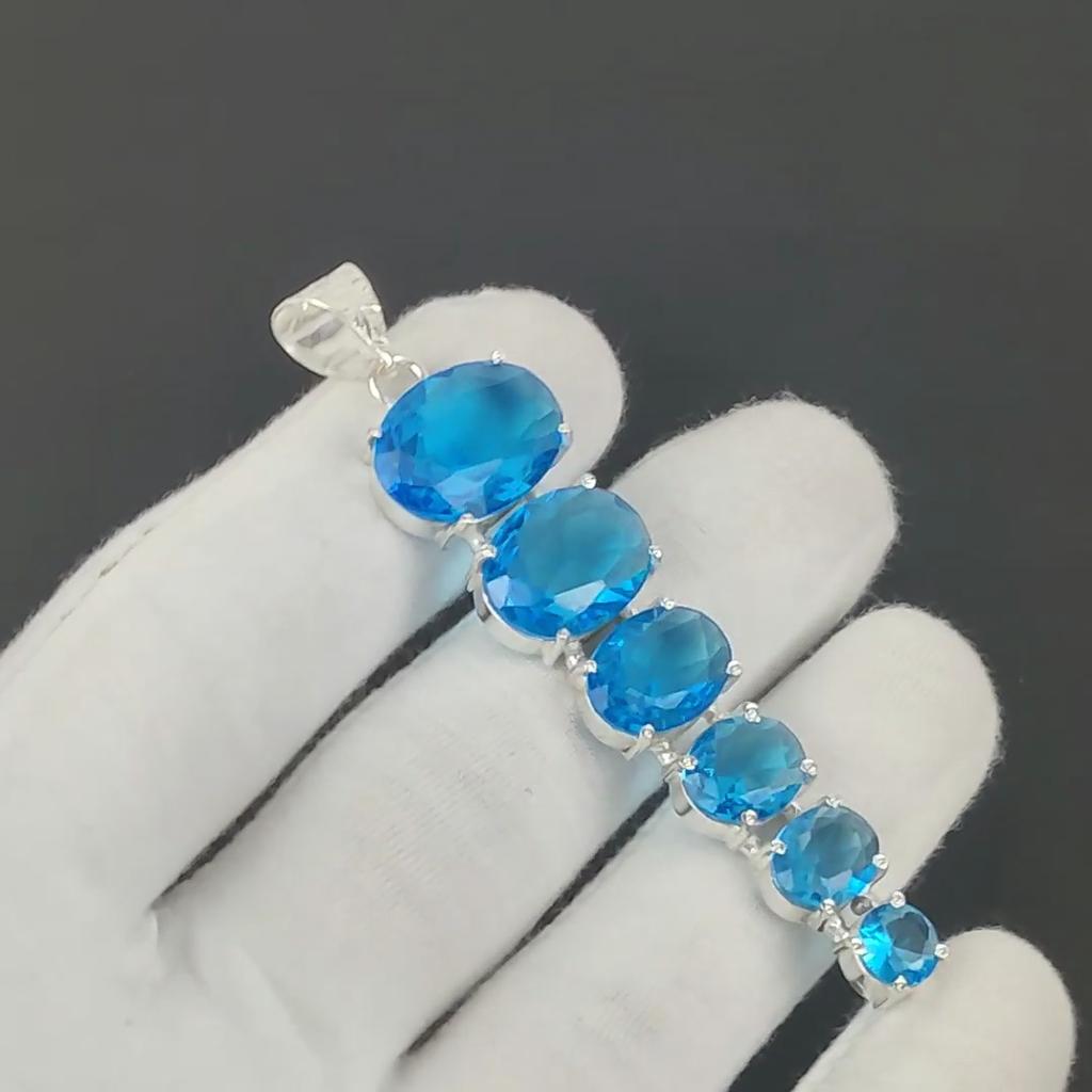 Swiss Blue Topaz Pendant, 925 Sterling Silver Pendant, Handmade Pendant, Antique Pendant, Swiss Blue Topaz Gemstone Pendant, Party Wear Gift