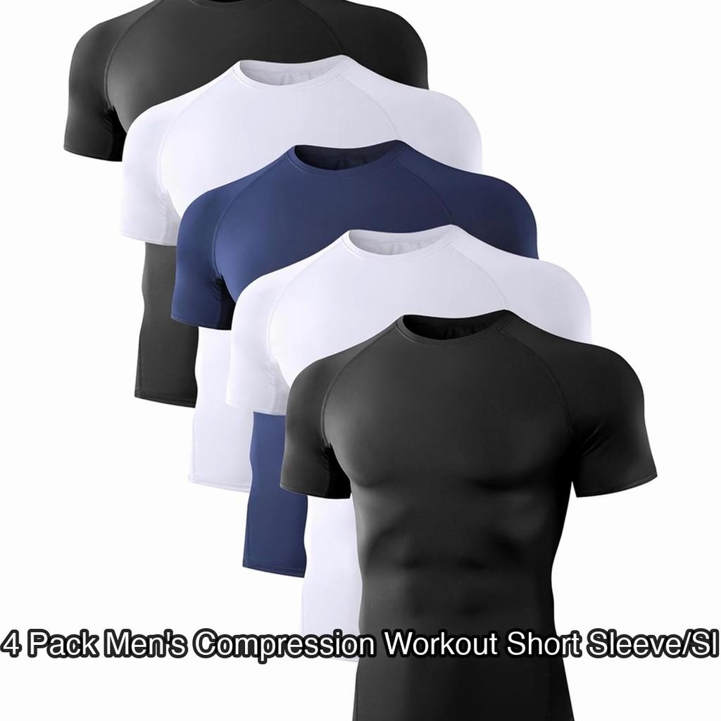 4 Pack Men's Compression Workout Short Sleeve/Sleeveless Shirts