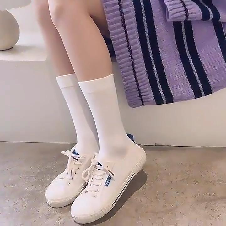 Johnature Random 5 Colors Women Four Seasons Solid Color Versatile Breathable Comfortable Pure Cotton Summer Stacking Socks