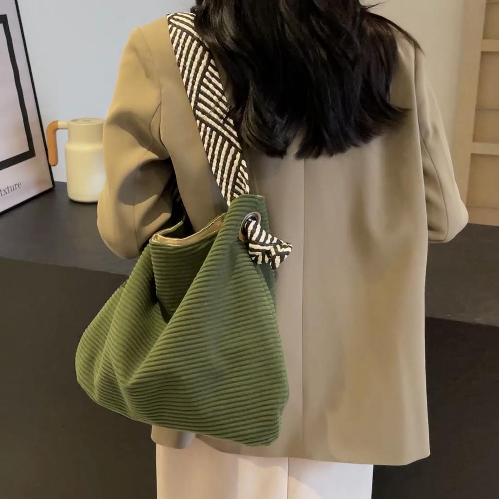 Women's Bag Lightweight Corduroy Shoulder Bag Large Capacity Tote Bag Student Class Crossbody Bag