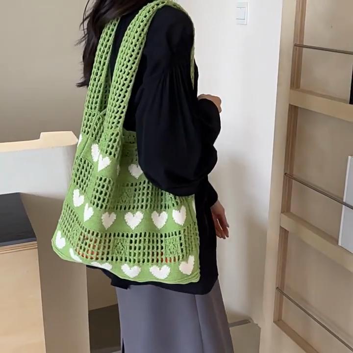 Yogodlns Knitted Handbags Female Large Capacity Totes Women's Shoulder Bag Summer Beach Bag Casual Hollow Woven Shopping Purses