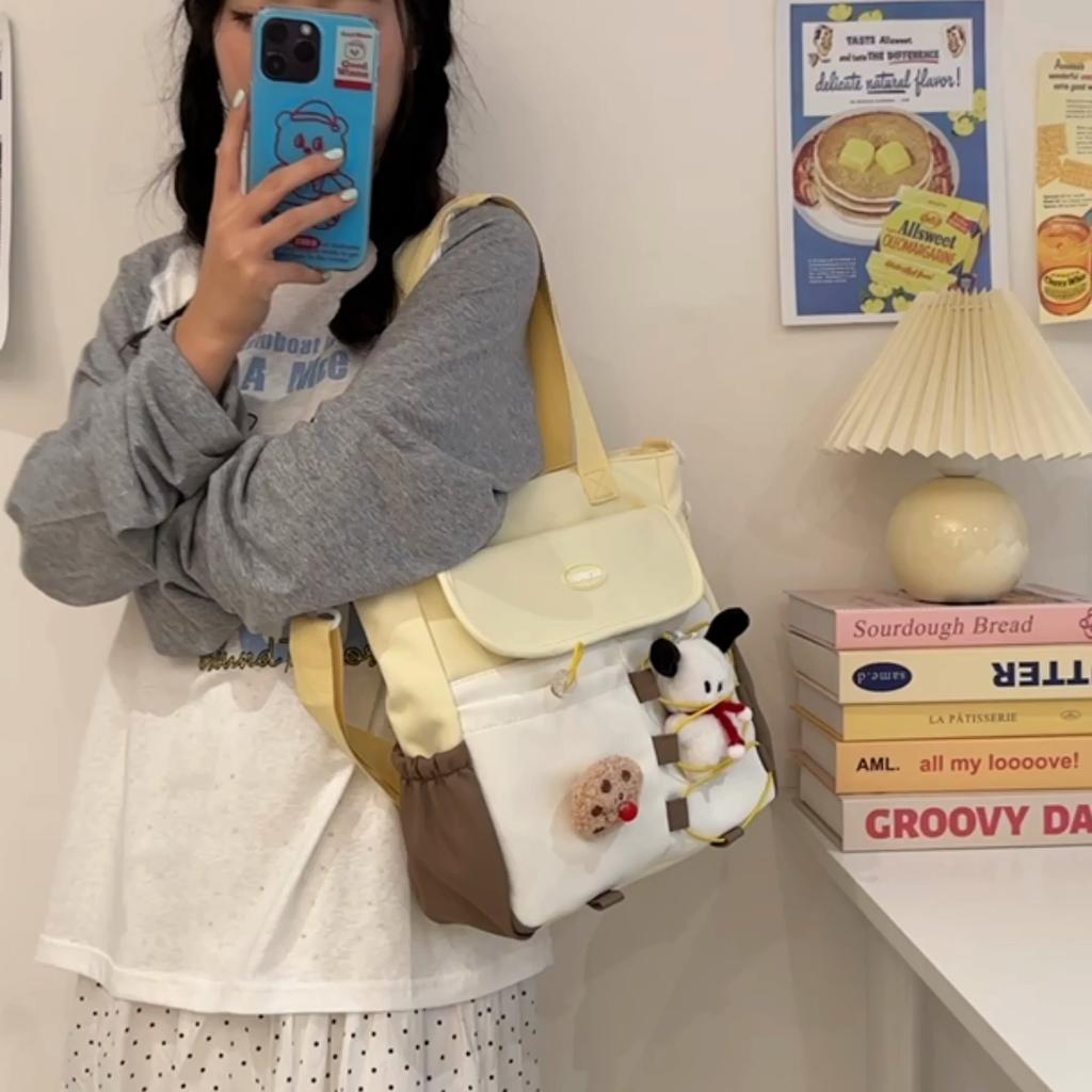 Contrast Color Student Classes Crossbody Bag Large Capacity Water-Repellent Nylon Book Bag Women's Shoulder Bag