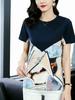 Chiffon Splicing Pure Cotton Short-sleeved T-shirt for Women Summer New Style Large Size Mid-length Loose Top