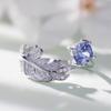 BAMOER 925 Sterling Silver Adjustable Feather Ring For Women with Blue Gemstone Dainty Feather Sizable Ring Jewelry