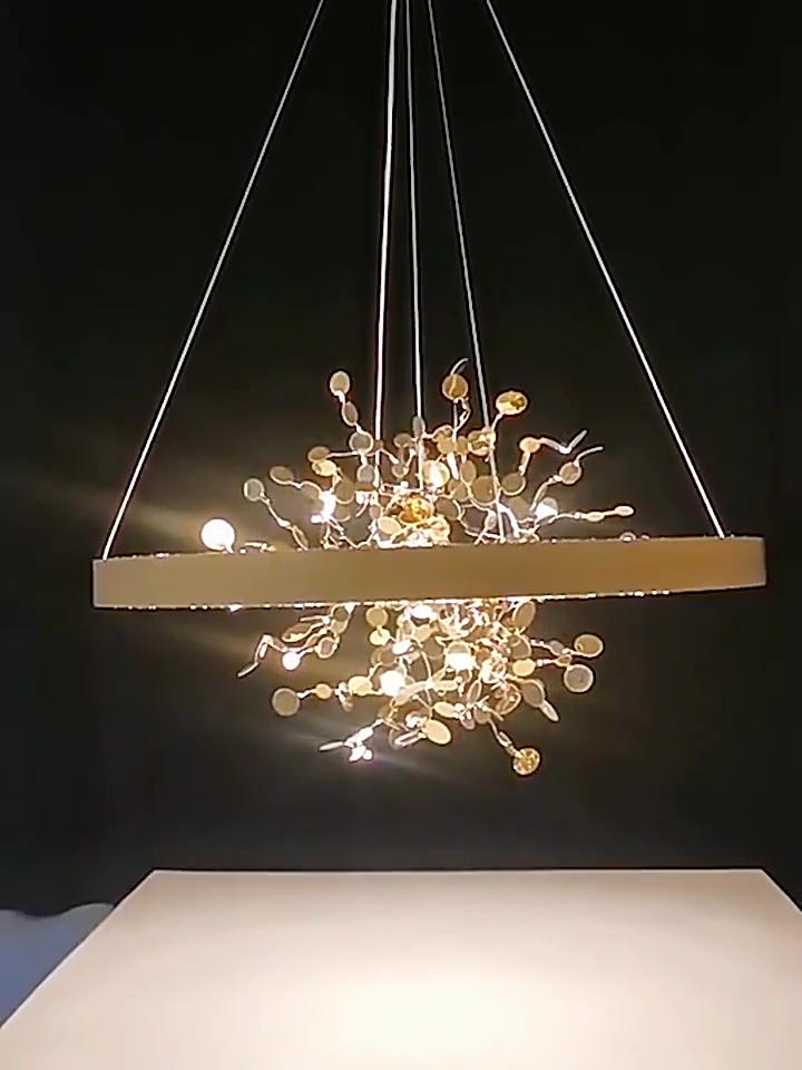 Gold Stainless Steel Ceiling Chandelier Dining Room Copper Round Ring Pendant Lights for Bedroom Cloth Store Coffee