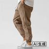 Men High Quality Cotton Linen Casual Pants Elastic Waist Solid Color Breathable Comfortable Straight Leg Cuffed Trousers