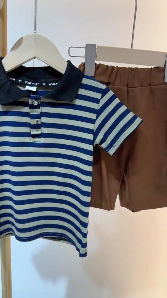 Sommer jungen mit der gleichen kleidung set gestreiften kurzarm Polo-shirt baby der coole set kinder casual T-shirt shorts 2-stück casual kinder kleidung