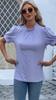 Summer Women's T-shirt Lace Neck Bubble Sleeve Loose Pleated T-shirt