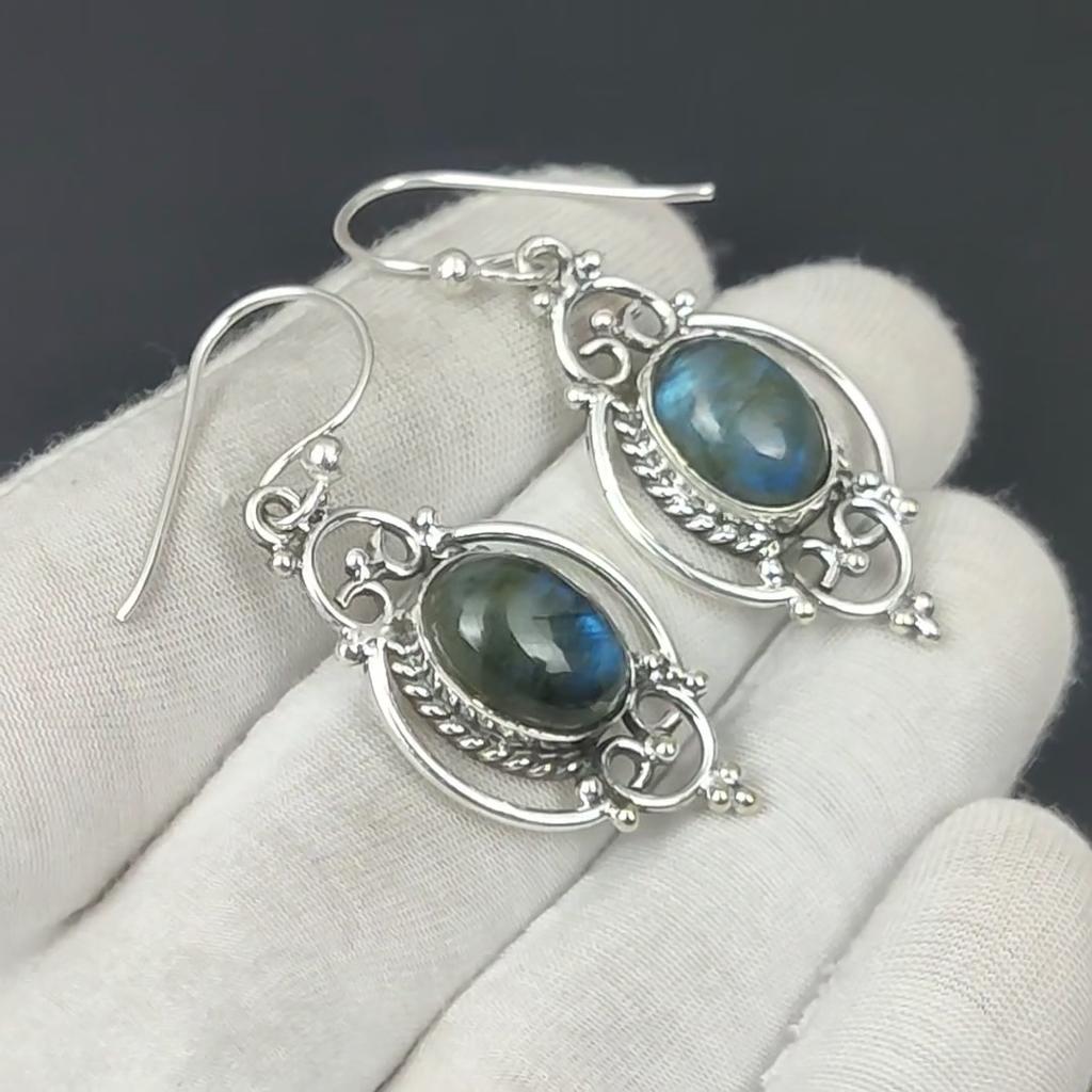 Echte Labradorit Ohrringe, Labradorit Silber Ohrringe, Ovale Stein Ohrringe, 925 Sterling Silber Ohrringe, Edelstein Ohrringe, Baumeln Ohrringe