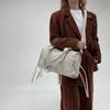 Suede Tote Bag Women's Fashion Shoulder Bag with Lace Up Detail and Adjustable Crossbody Strap