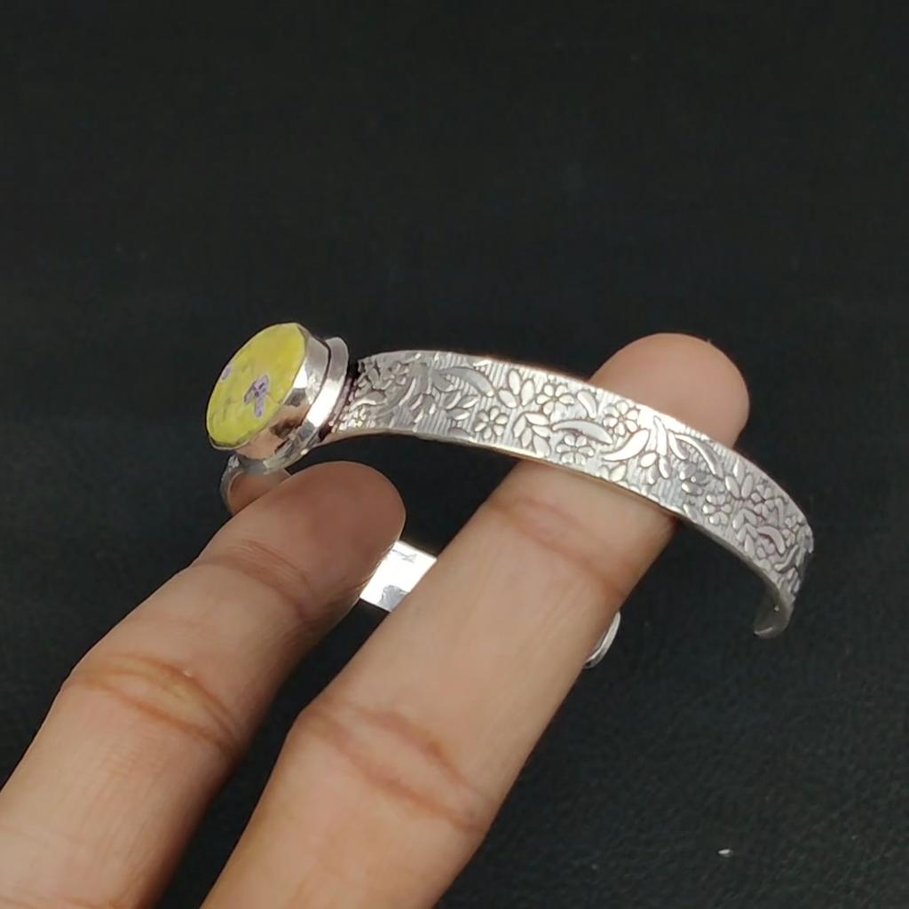 Vente d'Halloween Bracelet Manchette Anniversaire en Argent Sterling 925 avec Atlantistite Naturelle