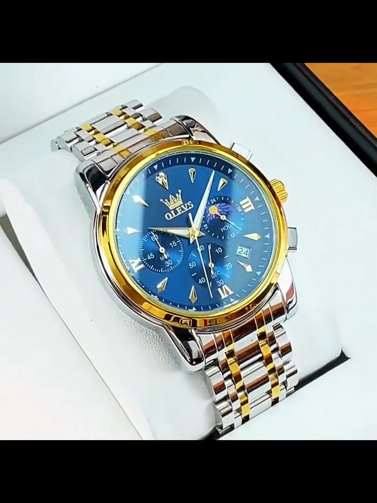 Men's Watches Business Fashion Quartz Watch for Man Multifunctional Chronograph Moon Phase Waterproof Luminous
