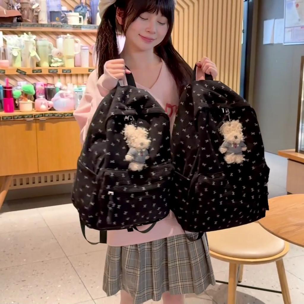 Cute Corduroy Backpack for Women School Bag Lightweight Daily Use Bookbag