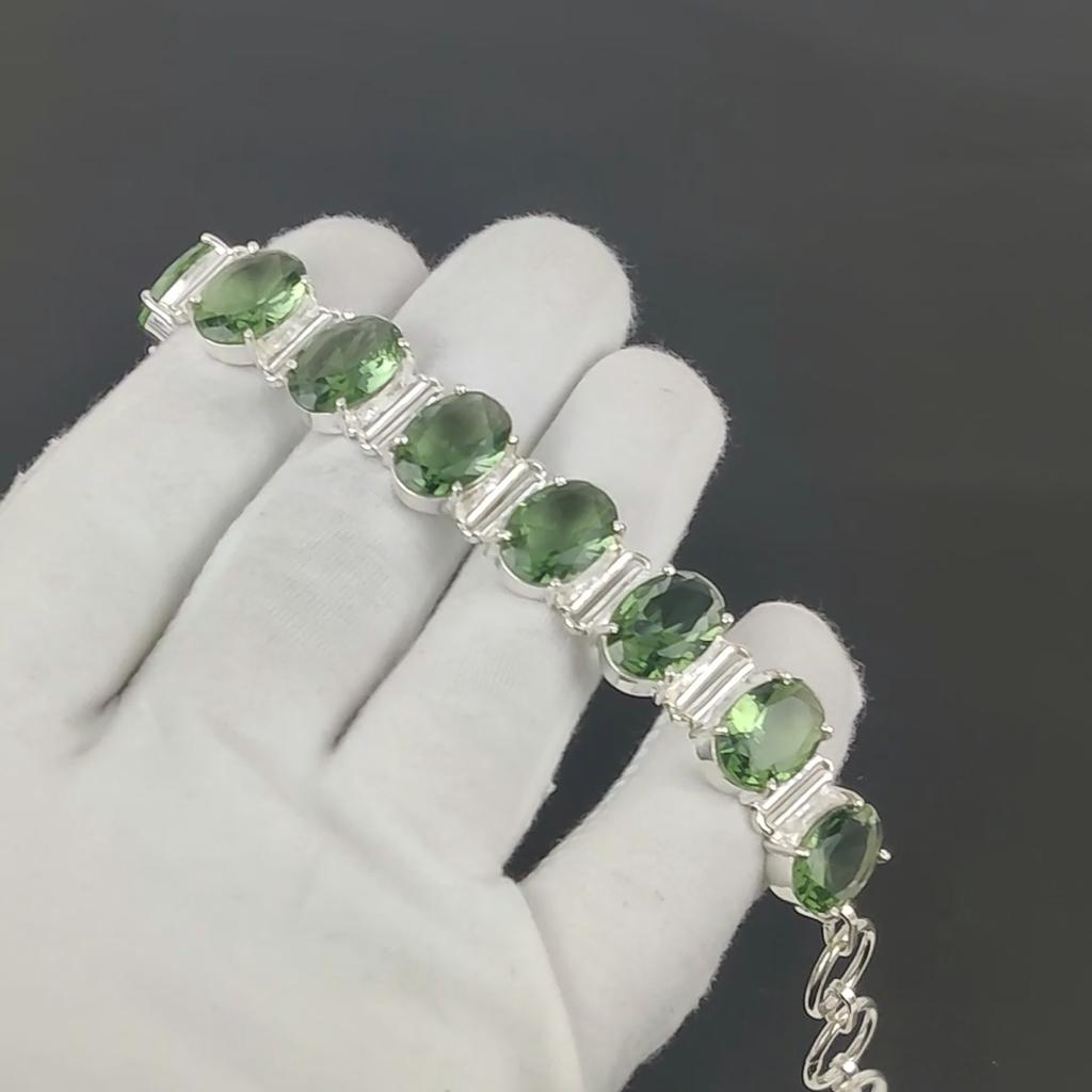 Bracelet Chrysolite Bracelet en Argent Sterling 925 Bracelet à Chaîne Réglable Bracelet Boho Fait Main Bijoux en Pierre Gemme Chrysolite Cadeaux de Mariage