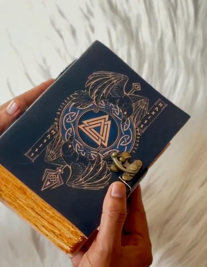 Norse Mythology Leather Journal with Lock | Viking Rune Notebook | Handcrafted Nordic Grimoire Journal